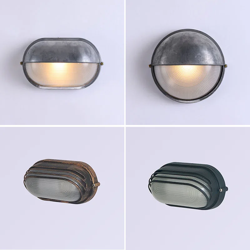 

Retro Wall Lamp Outdoor Waterproof Aluminum E27 Oval Ceiling Lamp Corridor Balcony Villa Courtyard Exterior Wall Sconce Lighting