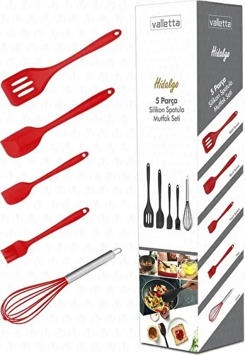 Hidalgo Heat Resistant Fireproof Non-Stick 5 Piece Silicone Cooking Serving Set Red