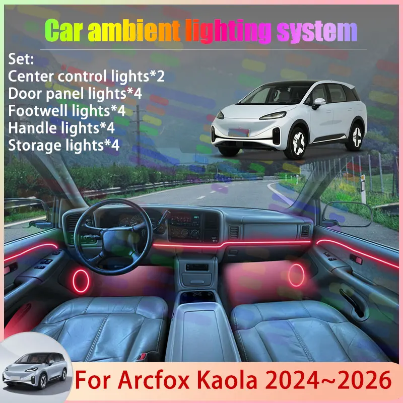 

Для Arcfox Kaola 2024 2025 2026 2/24 в 1, автомобильная атмосферная лампа, RGB абажур, ансамбль, стример, атмосферный набор, автоаксессуары