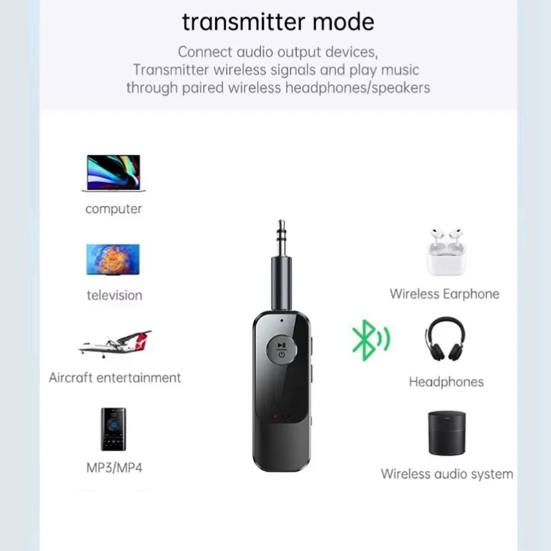 2 в 1 Bluetooth-передатчик, аудиоприемник 3,5 мм AUX TF с микрофоном, громкая связь, стерео музыкальный беспроводной адаптер для ТВ, ПК, автомобиля