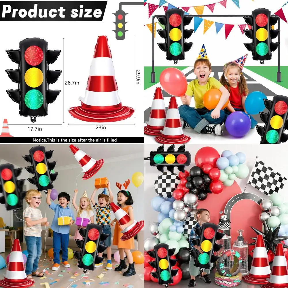 

9-комп. украшение воздушного шара для гоночного дорожного движения, дорожный конус и световые воздушные шары, транспортный фольгированный шар для тематической вечеринки гоночного автомобиля S