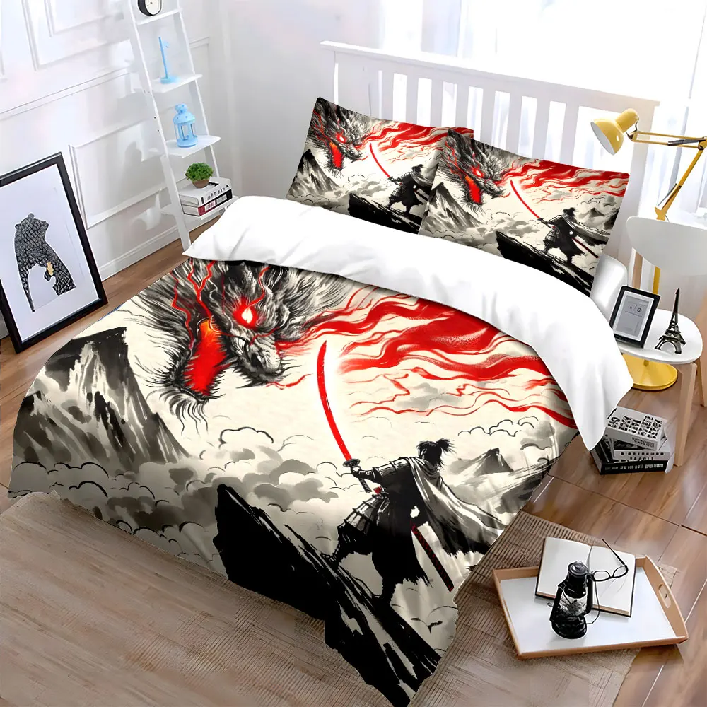Warrior confronts fiery dragon Bedding Set for Kids Luxury Gift 3pcs Digital Print Comforter Set Soft Comfortable Breathable
