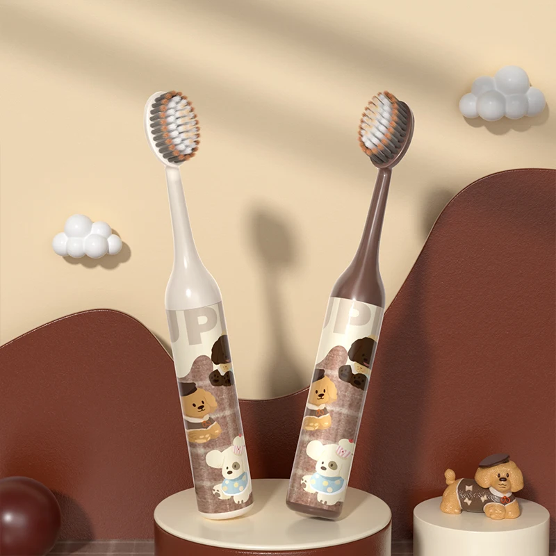 [8PCS] [4PCS] Cute bread dog, 3-layer stepped bristles, deep cleaning, Comfortable Grip,children's soft bristled toothbrush