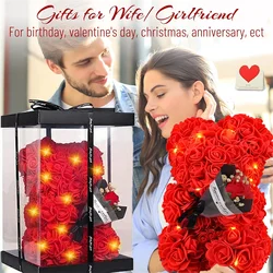 10inch Flower Bear with Led Light Mother's Day Gift Anniversary Birthday Girt for Wife Girlfriend Mom with Gift Box and Card