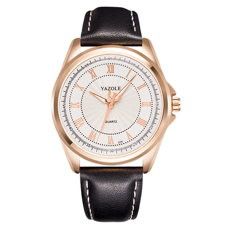 YAZOLE Brand Mens Watch Luxury Rose Gold Metal Case Analog Quartz Watch Leather Belt Fashion Business Male Clock montre homme