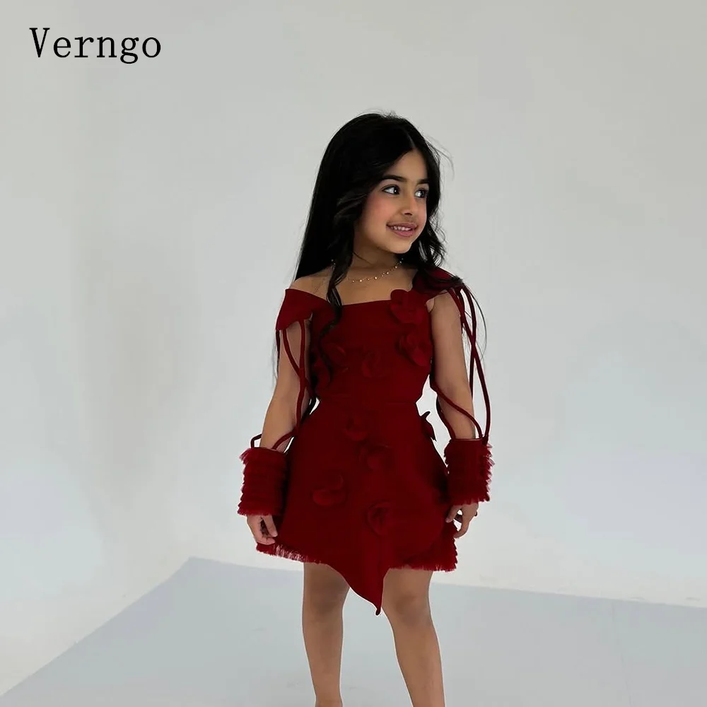 

Verngo бордовое креповое мини-платье для дня рождения для девочек на бретельках трапециевидное платье с 3D цветами и цветами платье принцессы по индивидуальному заказу