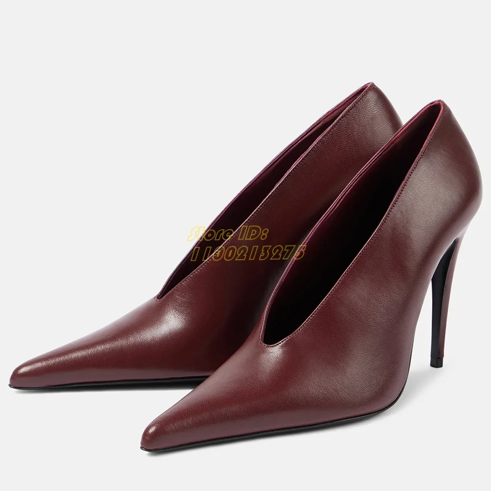 

Кожаные женские туфли без шнуровки, пикантные туфли-лодочки с острым носком на шпильке, однотонные бордовые, черные туфли ручной работы на подиуме, 2025 г.