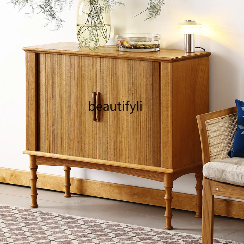 

Old Teak Wood Rolling Shutter Door Entryway Cabinet Antique Style Shoe Cabinet Living Room Solid Wood Storage Cabinet