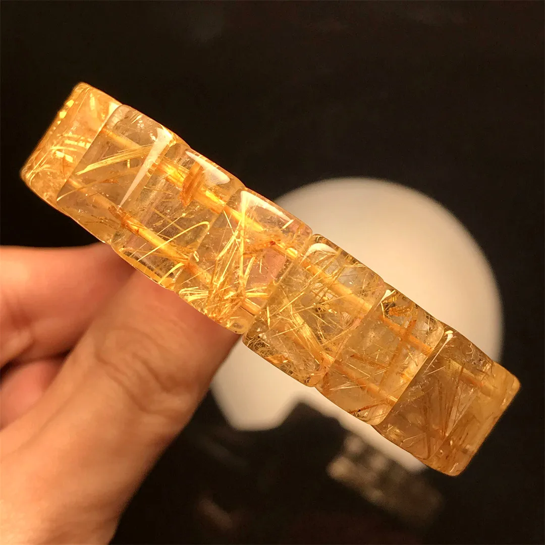 

Natural Gold Rutilated Quartz Bangle Bracelet Jewelry For Women Men Gift Healing Energy Crystal 14x9mm Beads Strands AAAAA