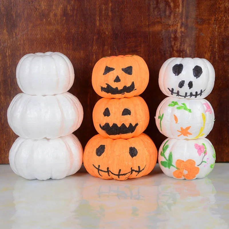 10pcs White Foam Pumpkin Models Polystyrene Styrofoam Pumpkins Artificial Pumpkins Kids DIY Handmade Crafts Halloween Decoration