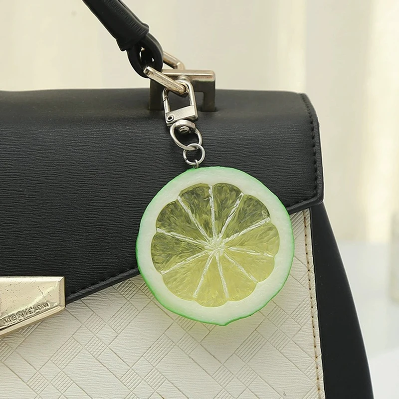 PVC Simulation Fruit Key Chain Lemon Slices Food Models Funny Shooting Props Car Key Chains Bag Hanging Jewelry Gifts