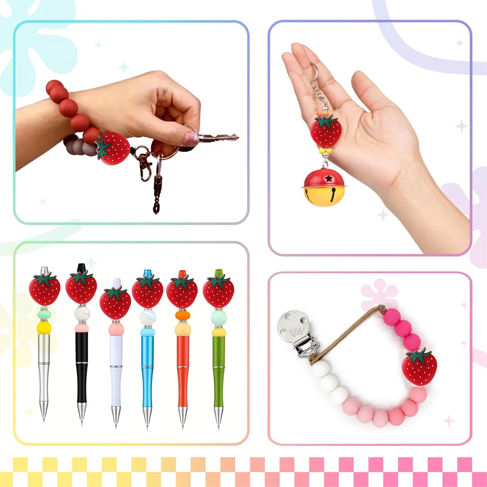 PandaHall 10 Stück rote Erdbeer-Silikonperlen, Gummi-Frucht-Abstandshalterperlen für Stifte, DIY-Armbänder, Halsketten, Bastelarbeiten – Detail 7