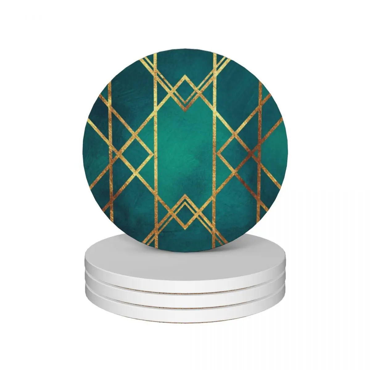 

Green Gold Geometric Ceramic Coasters (Set of 4) cup pads coffee cup stand eat table bulk Coasters