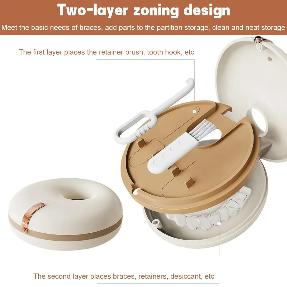 New Denture Retainer Case Portable Double-layer Circular Braces Orthodontic Storage Container Magnetic Aligner Organizer Holder