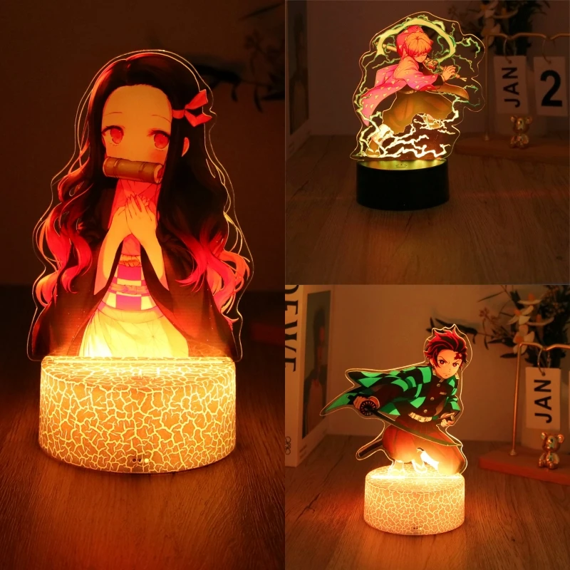 Anime Figures 3D Lamp Tanjirou Nezuko Zenitsu Led Night Light Remote Control Smart Touch Lamp Room Decor Birthday Christmas Gift