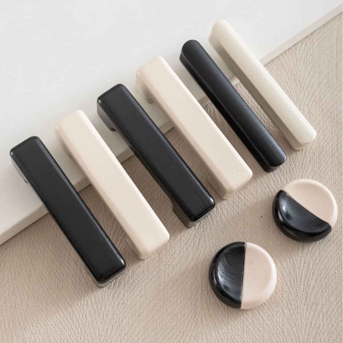 Matte skin original Nordic style painted solid wood handle children's room wardrobe door cabinet drawer handles