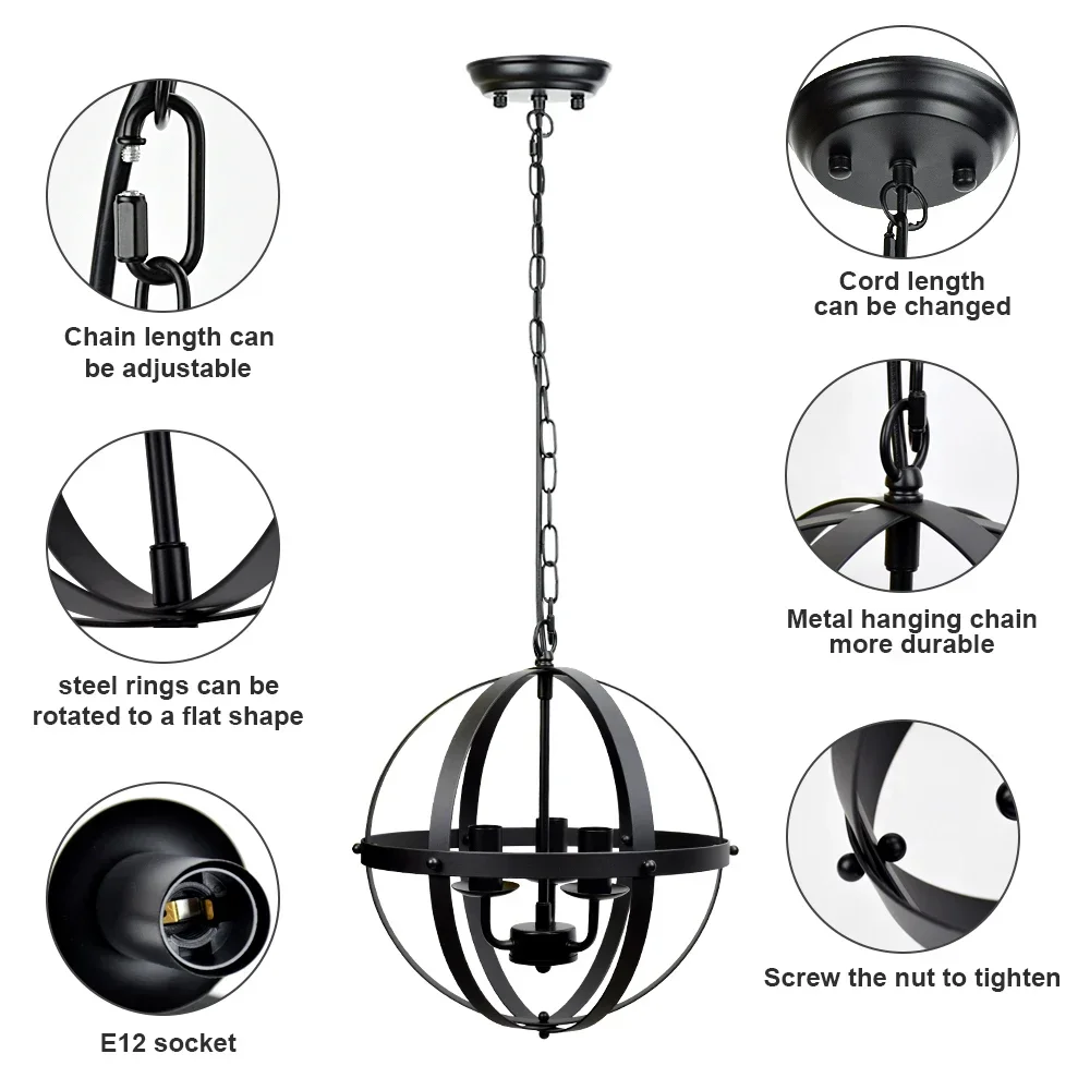 Pendant Light 3-Light Flush Mount Ceiling Chandelier for Kitchen Dining Room Hallway Entryway E12 Base Black chandeliers
