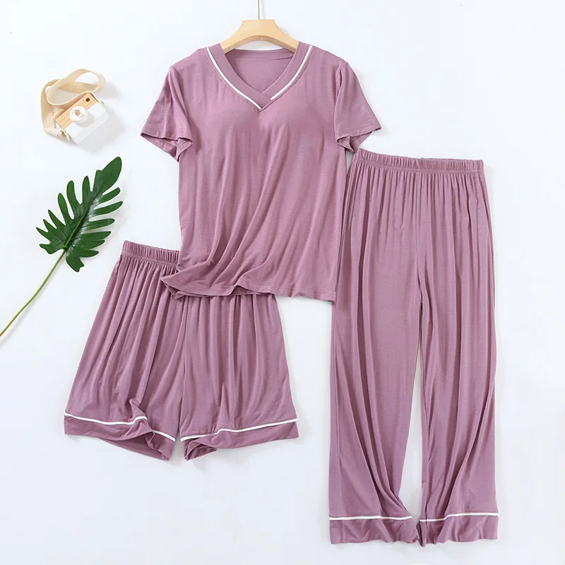 Fdfklak-Fato de sono modal feminino, pijamas e calças femininas, shorts e calças top de verão, lounge wear, 3 peças