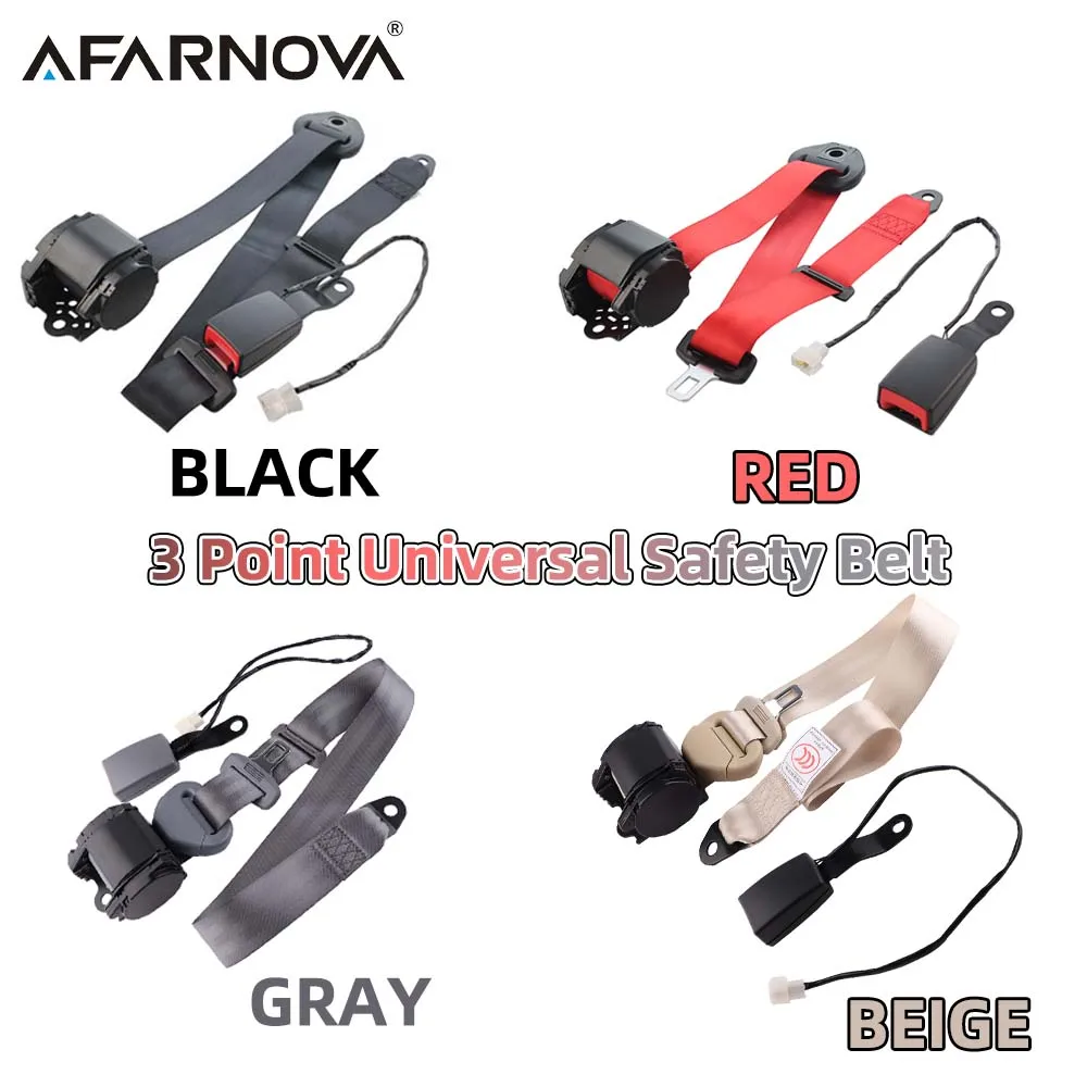 Universal 3 Point Safety Belt 270CM High Quality Automatic Seat Belt With Warning Cable Black Red Gray Beige Seat Belt