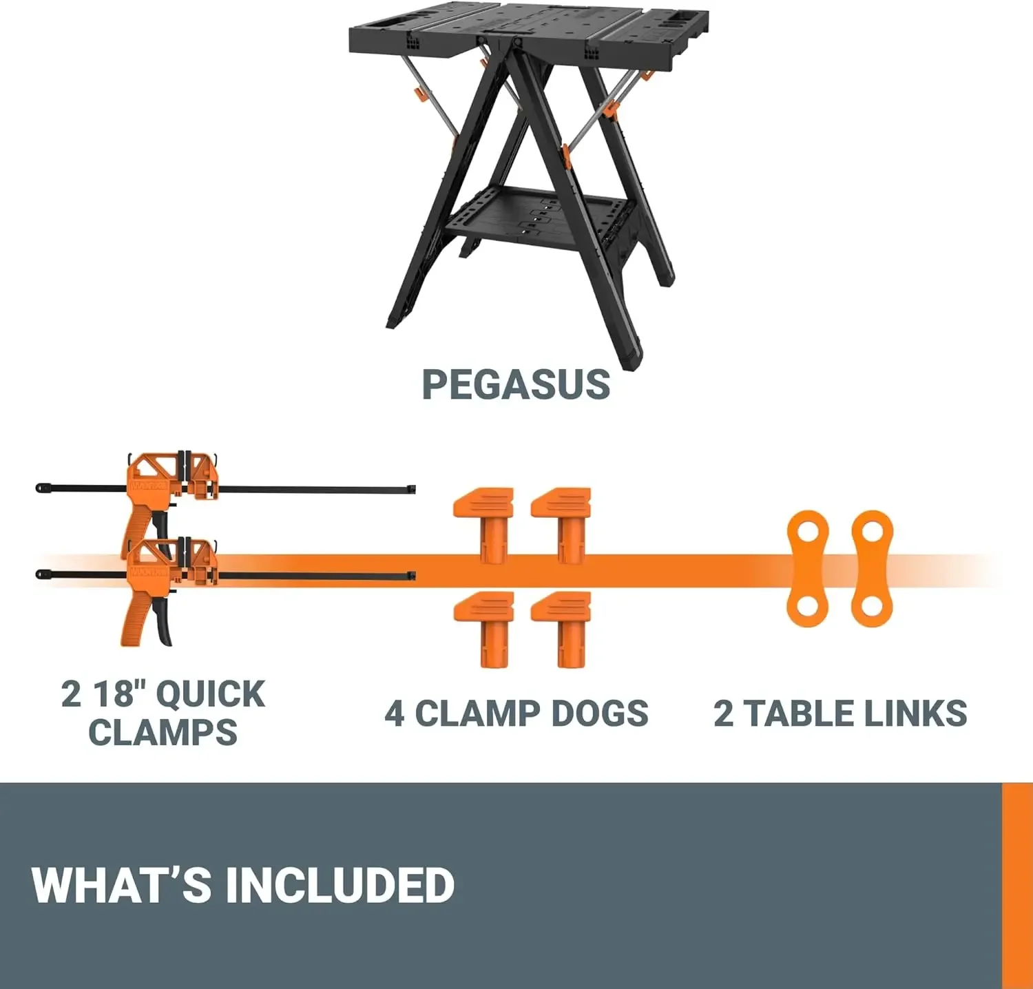 Pegasus 2-in-1 Folding Work Table & Sawhorse, Easy Setup Portable Workbench, 31" W x 25" D x 32" H Lightweight Worktable