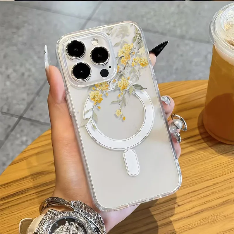 Guishu Flower magnetic For Magsafe phone case for Samsung Galaxy A57 A56 A55 A37 A36 A26 A25 A17 A16 A15 A54 A05 A05S cover