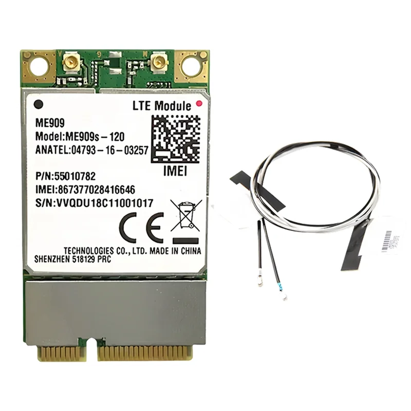 ME909S-120 وحدة Pcle 4G صغيرة + 2Xantennas LTE (FDD) 4G WCDMA GSM IPV4 IPV6 محول لاسلكي 4G