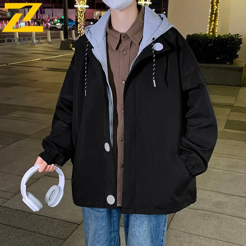 COMXZ 2025 Mens Klein Blue Faux Two Piece Jacket Spring Autumn Winter Korean Style Trendy Stylish Casual Coat