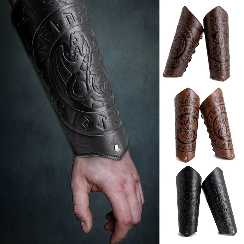 Embossed Wrist Cuffs Bracer Wristband Gauntlet for Parties and Festivities Medieval Men Brown Wristband