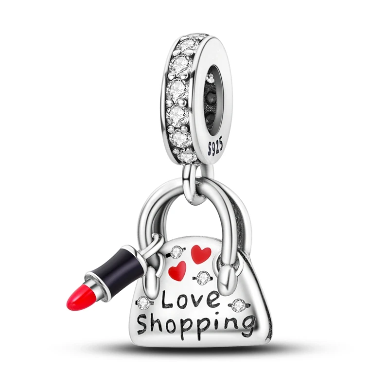 

925 Sterling Silver Charms Bead CZ Zircon Handbags and Lipstick Dangle Fit Original Bracelet DIY Women Jewelry Gift