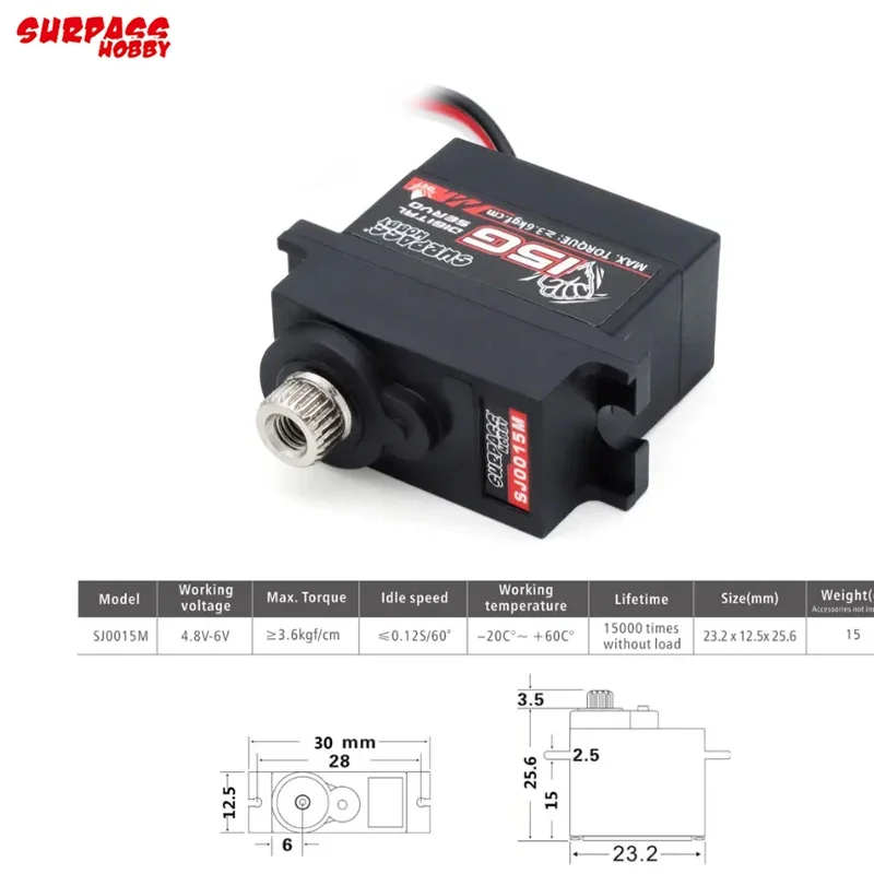 Surpass hobby 15kg digital servo metal engrenagem para rc carrobot drone avião de asa fixa carro barco robô modelo acessórios