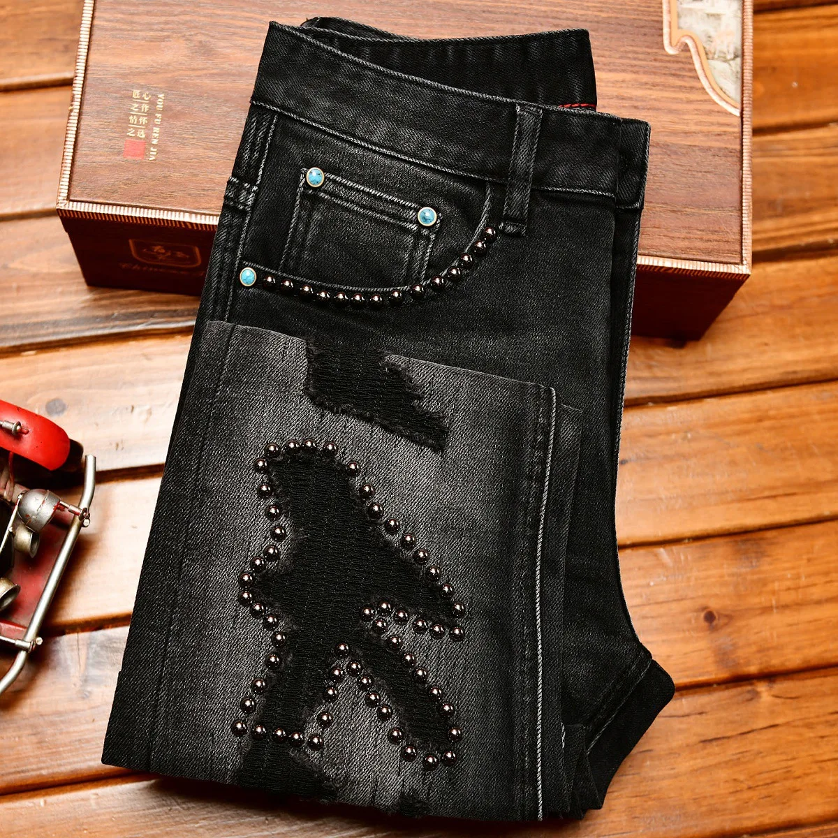 Street Designer Fashion Men Jeans High Quality Retro Black Stretch Slim Fit Hole Ripped Jeans Men Hip Hop Vintage Denim Pants
