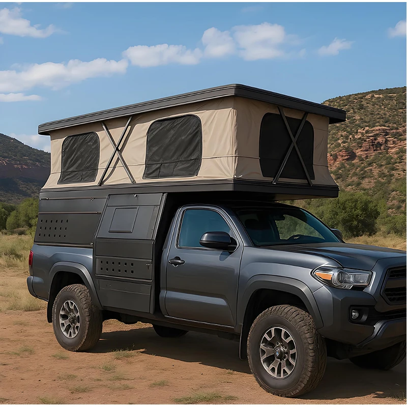 Weather Resistant Pickup Truck Camper with Spacious Tent Room for Family Travel and Outdoor Escapes