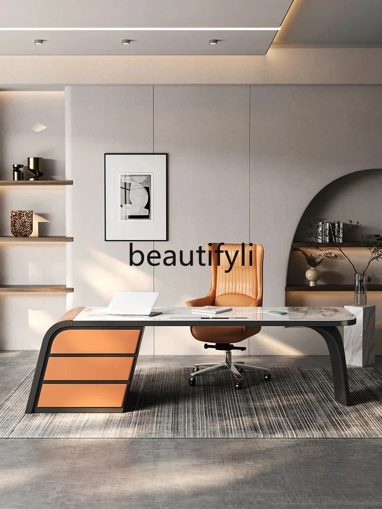 

Italian Style Rock Slab Desk Light Luxury Study Designer Modern Minimalist Computer Advanced Writing Desk