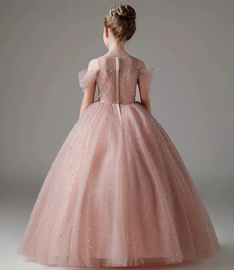 Perlenkindkleid aus Tüll, Kleid rosa Prinzessin