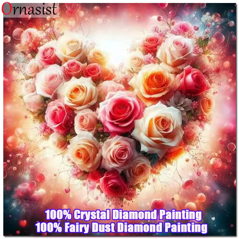 100% Fairy Dust Drill Diamond Painting Flower Rose Heart Full Crystal Mosaic Art Landscape Set AB Handmade Gift Home Decoration