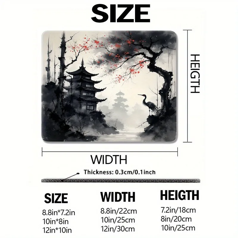 Ink painting architectural design, mouse pad, anti slip rubber base, portable office desktoppad, computer laptop, PC accessories