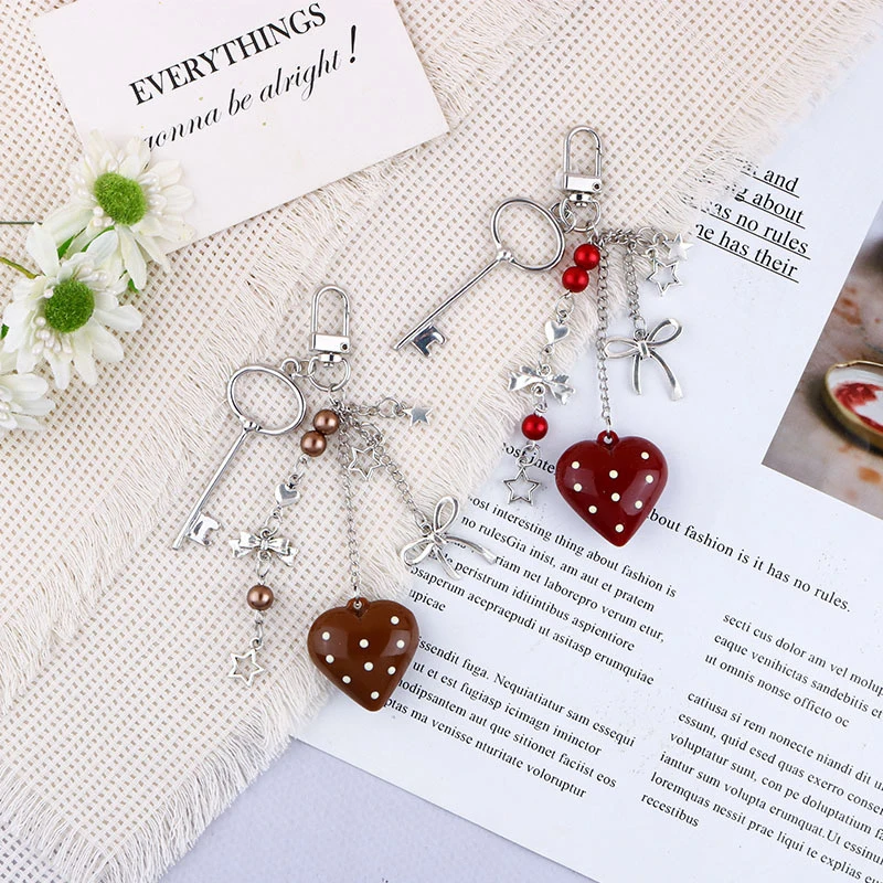 Retro Heart Key Chain Bowknot Phone Chain Headphone Case Pendant Bag Decor Car Key Ring