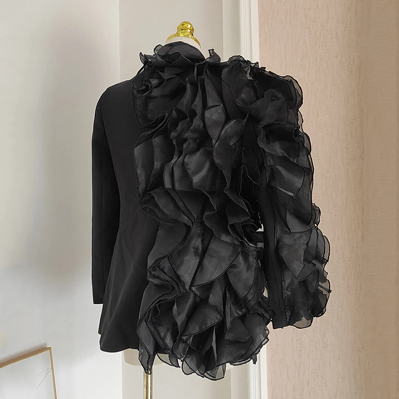 KBQ-سترات نسائية أنيقة مرقعة صلبة ، كم طويل ، زر مربوط ، معطف فضفاض كاجوال مصمم ، موضة نسائية ، جديدة