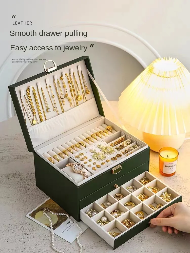 

Jewelry box high-end exquisite necklace earrings gold hand jewelry jewelry large capacity 2024 models