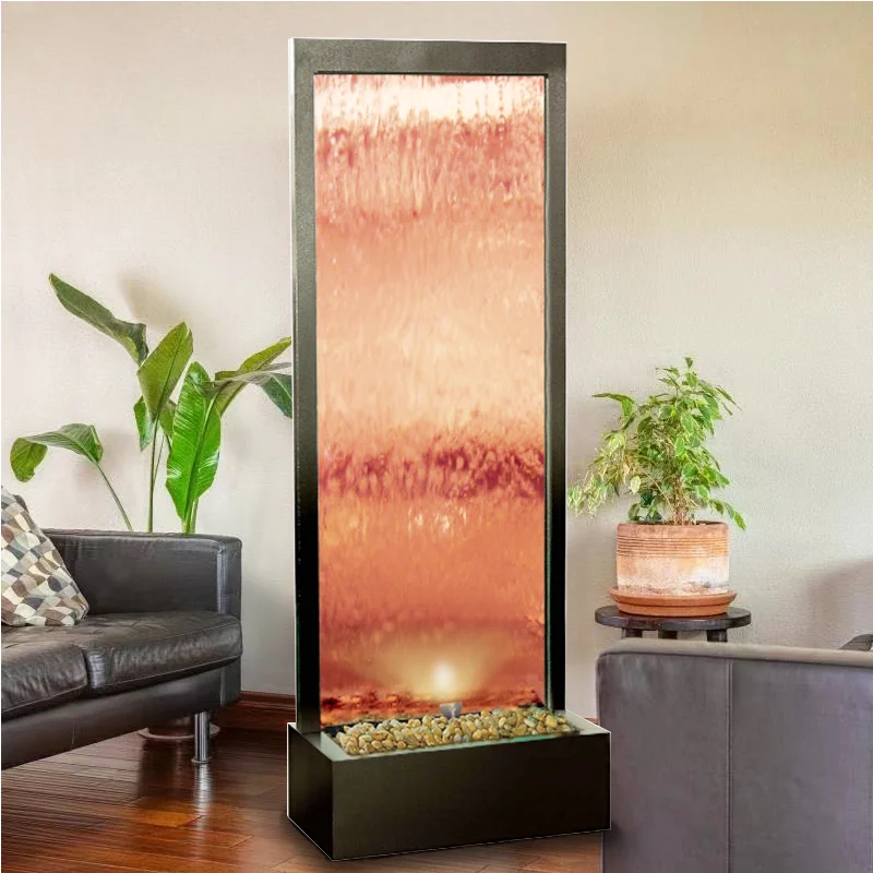 Indoor Outdoor Garden Ornaments Rain Water Curtain With LED Lights Mirror Wall Glass Waterfall  Customized