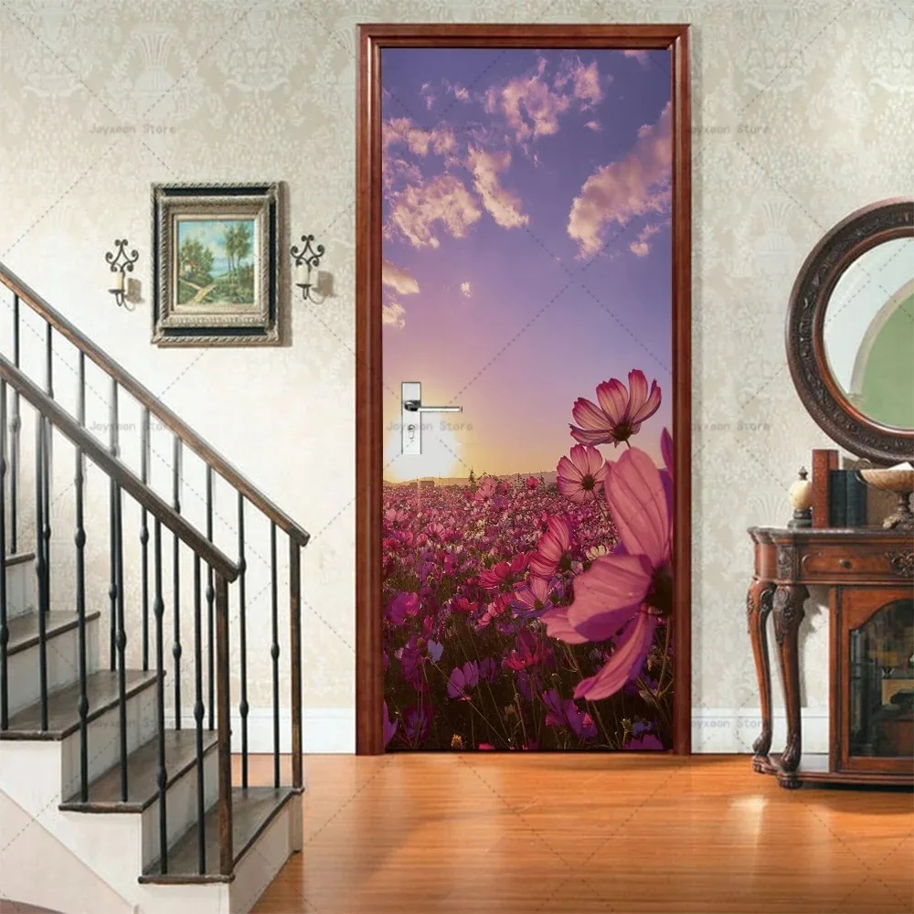 Spiral Stone Staircase Door Mural Sticker Full Door Covered Wallpaper Self-adhesive Sticker for Wall Decals Home Decoration