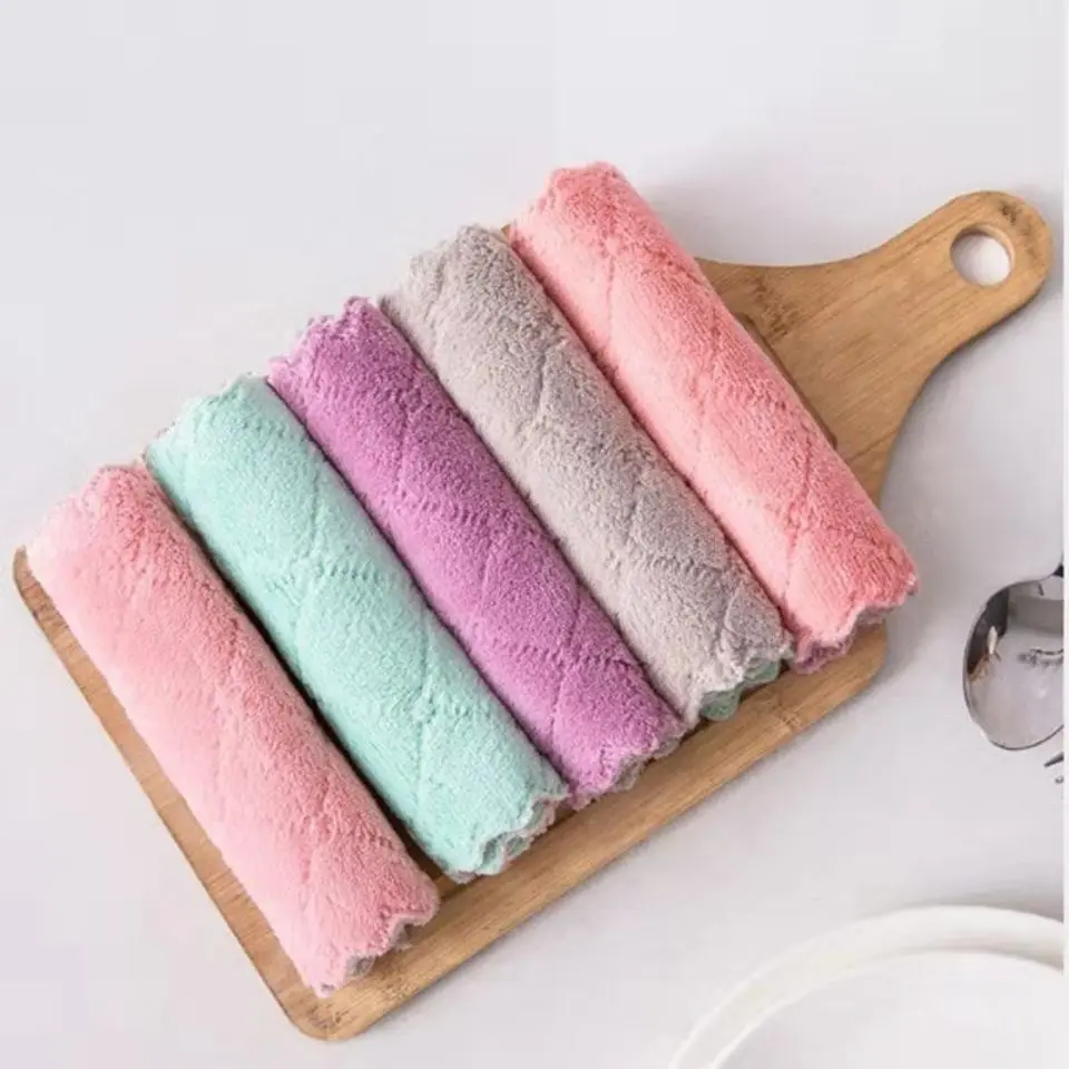 Double-layer Absorbent Microfiber Kitchen Dish Cloth Non-stick Oil Absorbent Cloth Thickened Table Cleaning Cloth Wiping Towel