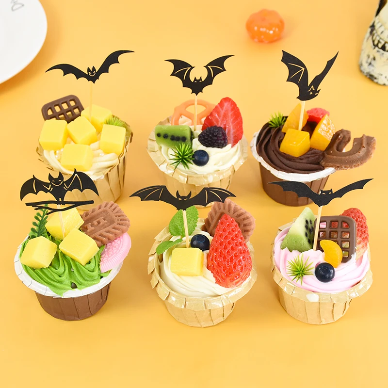 12Pcs Black Bat Cake Topper Halloween Cupcake Accessories Halloween Decorations Home Haunted House Festival Party Supplies