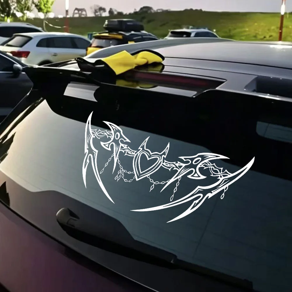 Gothic Heart Chain Scythe Car Rear Window Sticker, Waterproof UV Resistant Vinyl Auto Decal