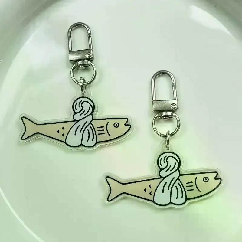 Porte-clés en acrylique en forme de poisson, sac à dos avec signe debout de dessin animé de poisson Simple et petit pendentif