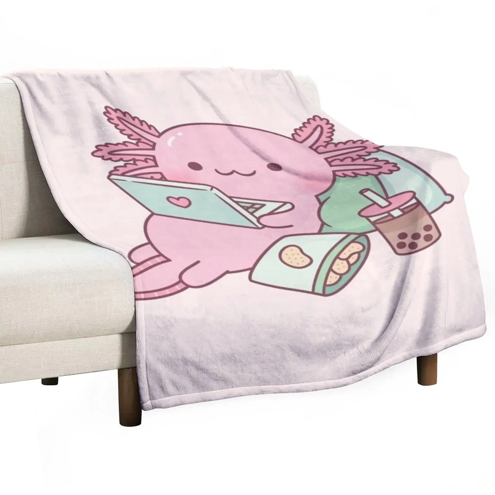 

Cute Chilling Axolotl Throw Blanket anime Custom Kid'S Cute Plaid Blankets