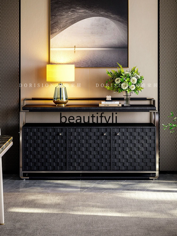 

Retro black dining side cabinet, living room wall storage cabinet, minimalist, Italian minimalist solid wood porch cabinet