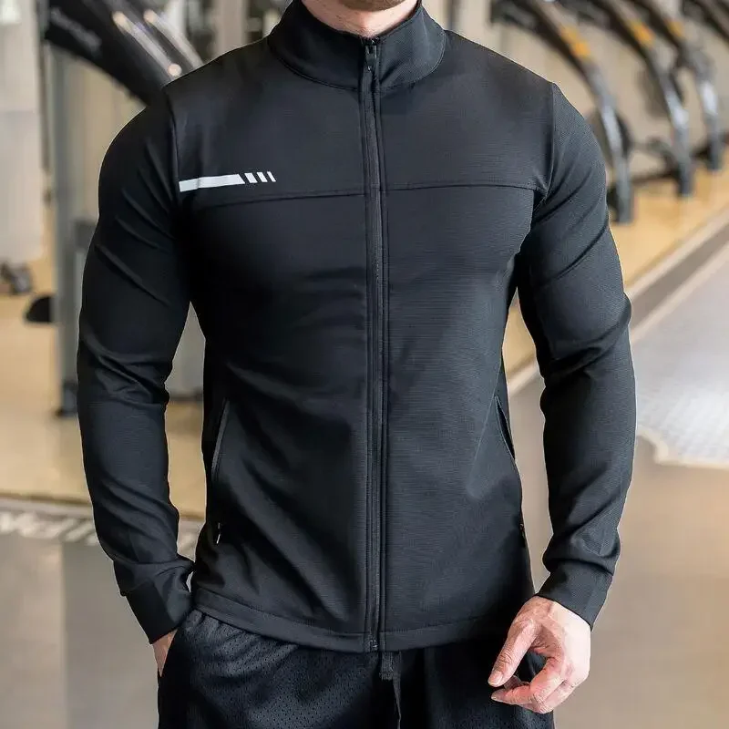 Mens Gym Fitness Shirts Tops High Quality Running Sport Jacket Outdoor Workout Sunscreen Clothing Training Sweatshirt Zipped