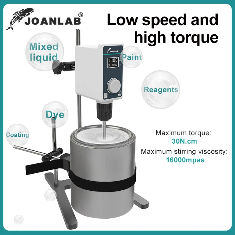 JOANLAB Pengaduk Cair Lab Pengaduk Listrik Tampilan Digital Pengaduk Atas Kepala Peralatan Laboratorium Tinggi Dapat Disesuaikan 20L 1500Rpm 110V 220V