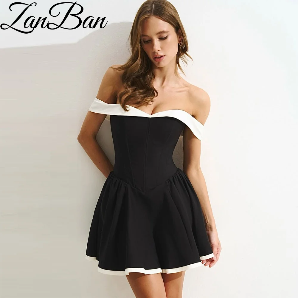 ZanBan 2026 Mini Off Shoulder Prom Dresses Sleeveless Party Gowns Strapless Short Pleat Vestidos De Boda Para Fiestas Customized